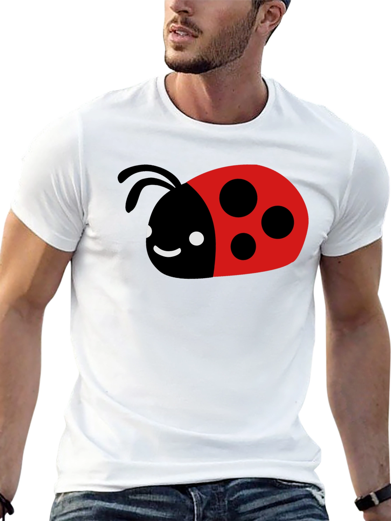 Cute Ladybug Graphic Tee - Black Cotton T-Shirt