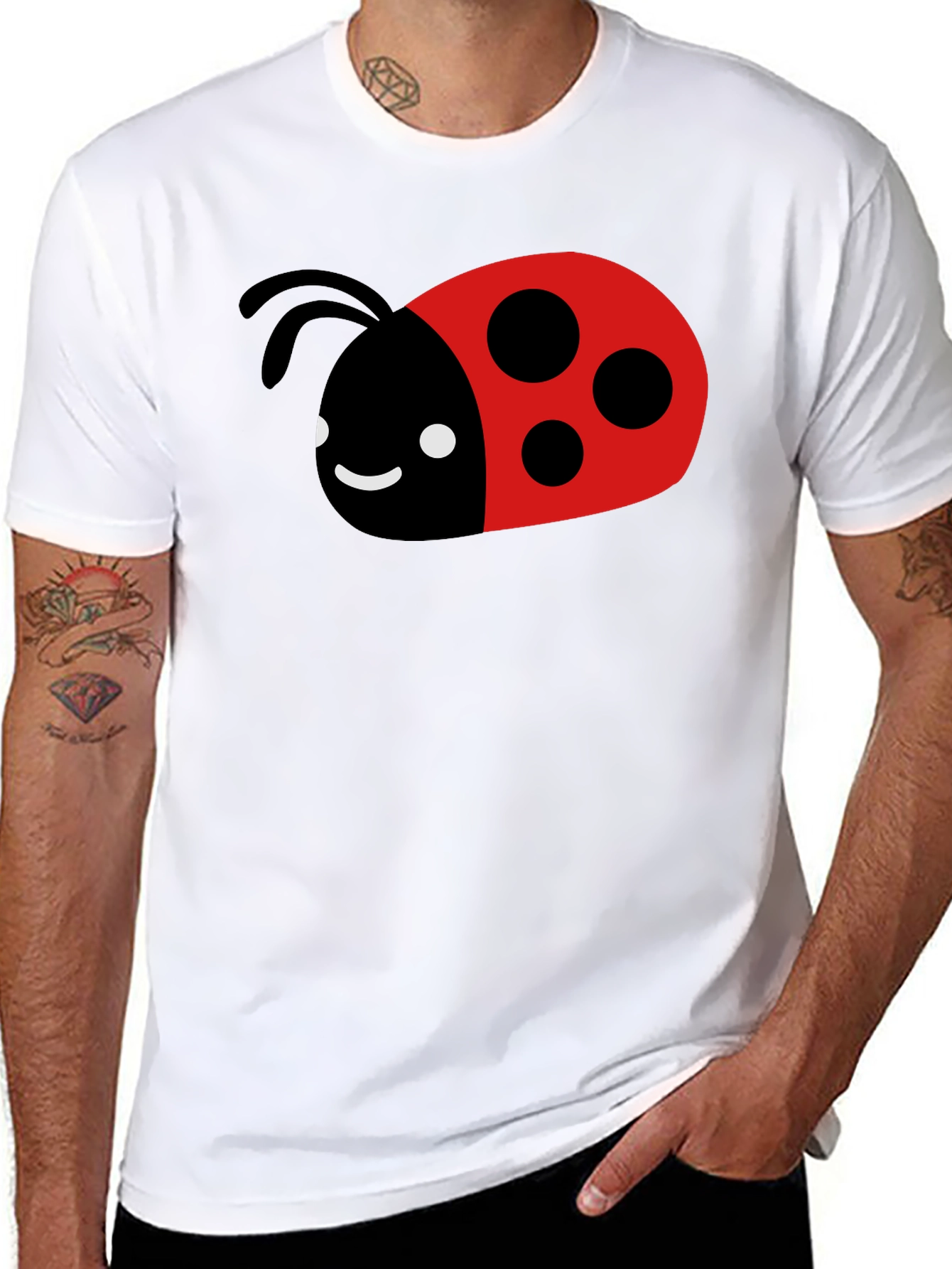 Cute Ladybug Graphic Tee - Black Cotton T-Shirt