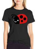 Cute Ladybug Graphic Tee - Black Cotton T-Shirt
