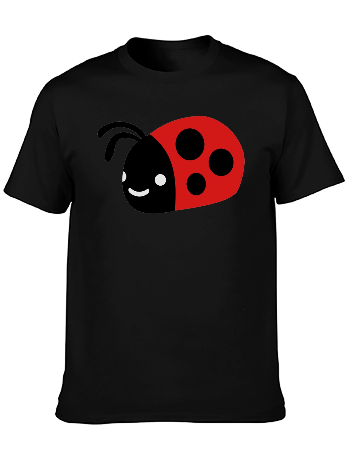 Cute Ladybug Graphic Tee - Black Cotton T-Shirt