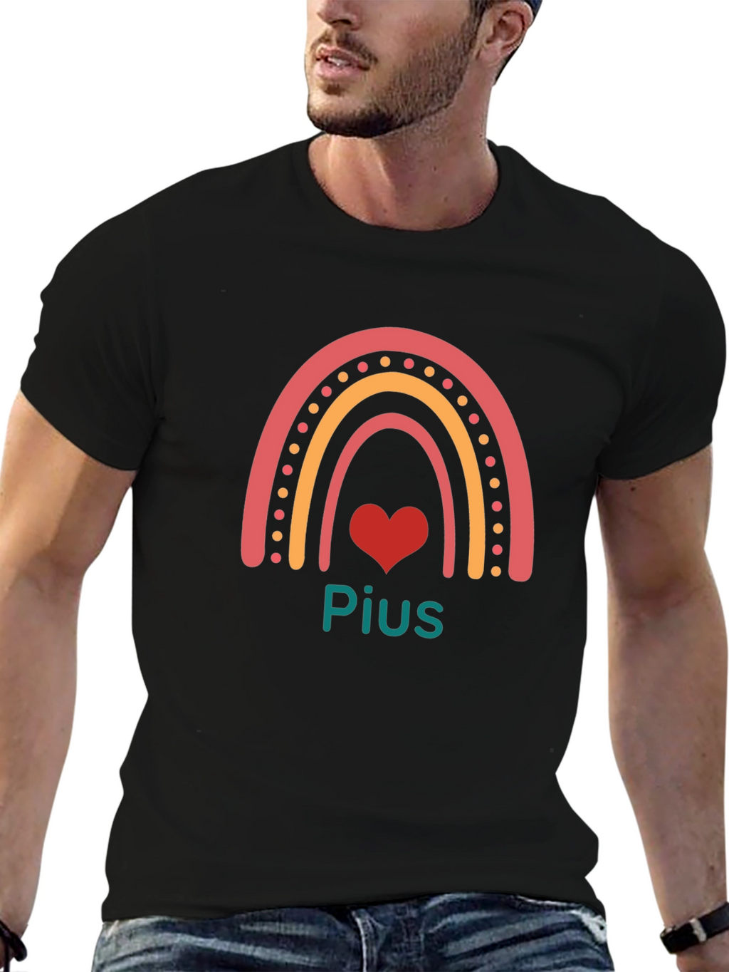 Rainbow Heart Personalized Black T-Shirt