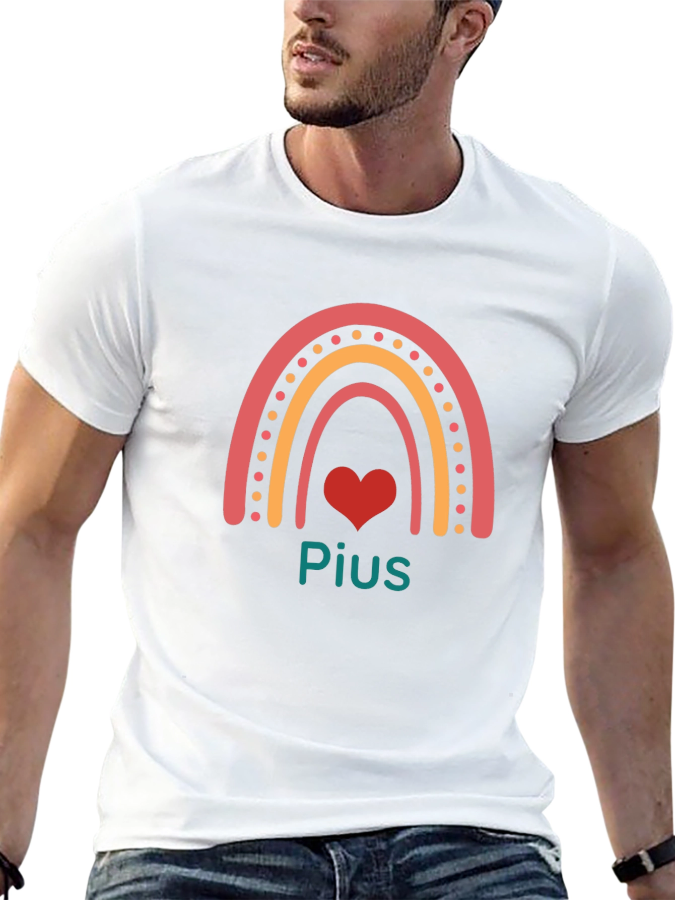 Rainbow Heart Personalized Black T-Shirt