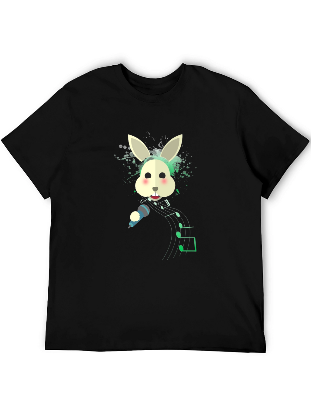 Singing Rabbit Graphic Tee - Black Cotton Blend T-Shirt