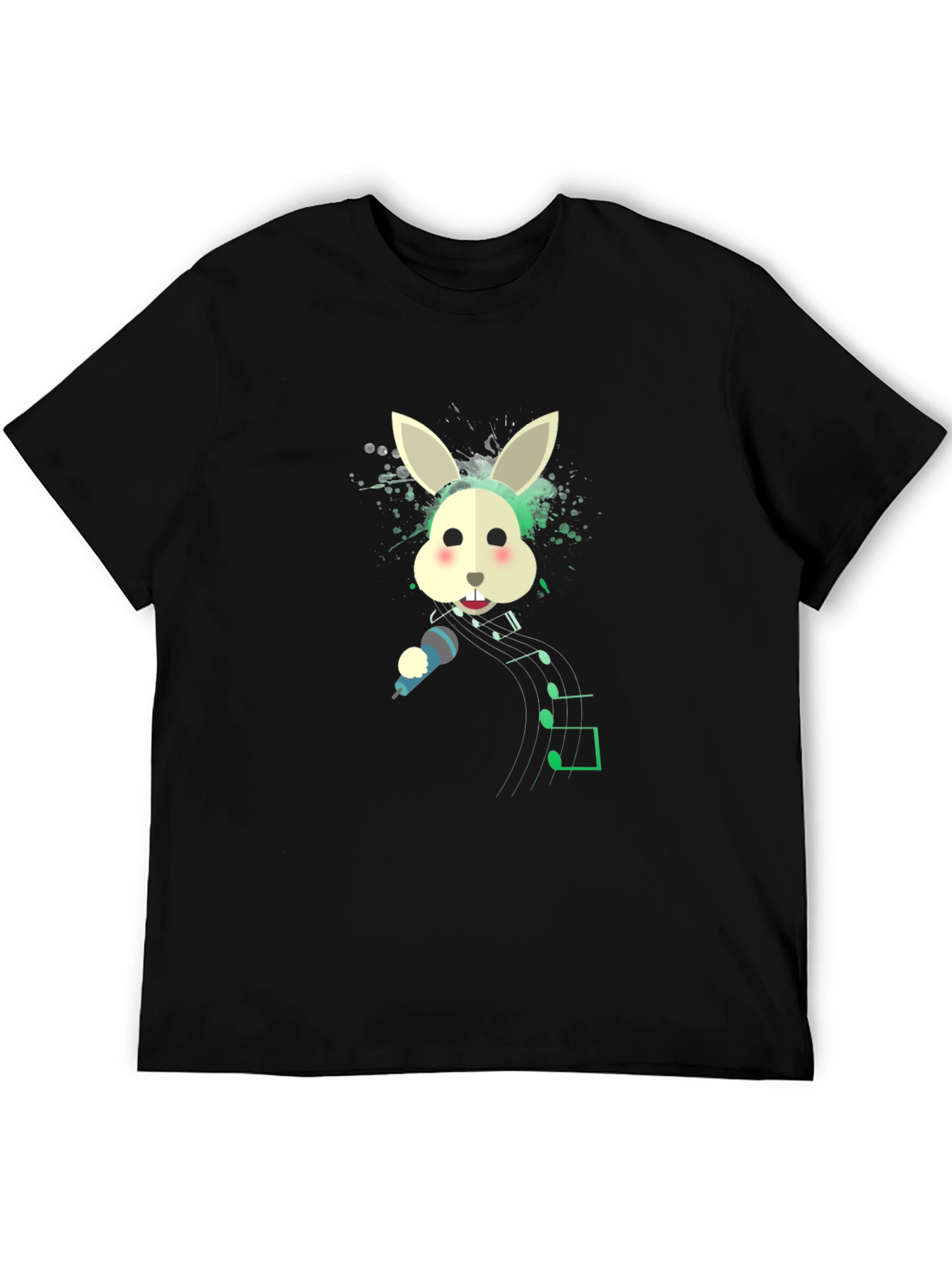 Singing Rabbit Graphic Tee - Black Cotton Blend T-Shirt