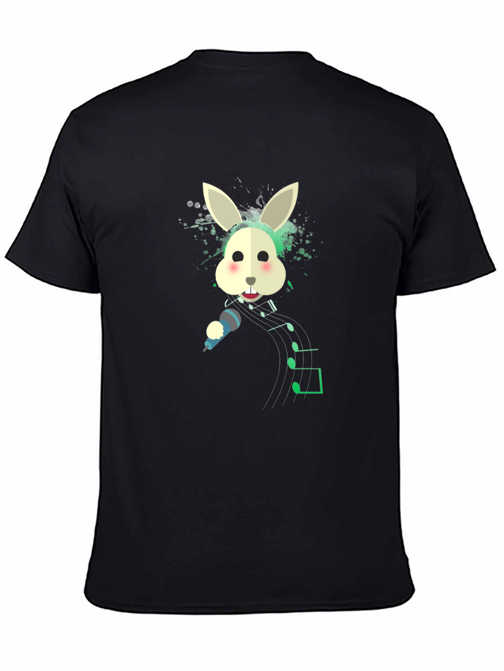 Singing Rabbit Graphic Tee - Black Cotton Blend T-Shirt