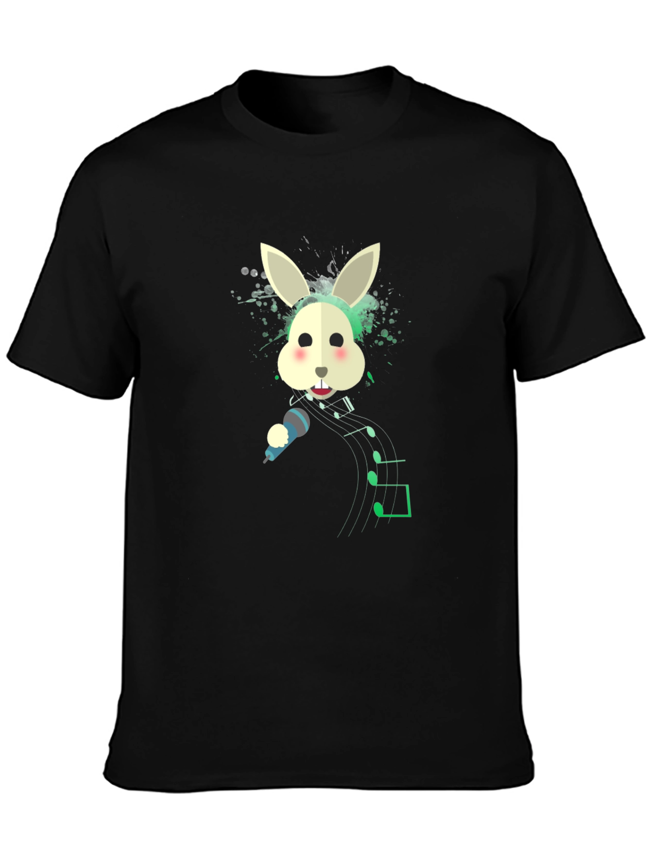 Singing Rabbit Graphic Tee - Black Cotton Blend T-Shirt