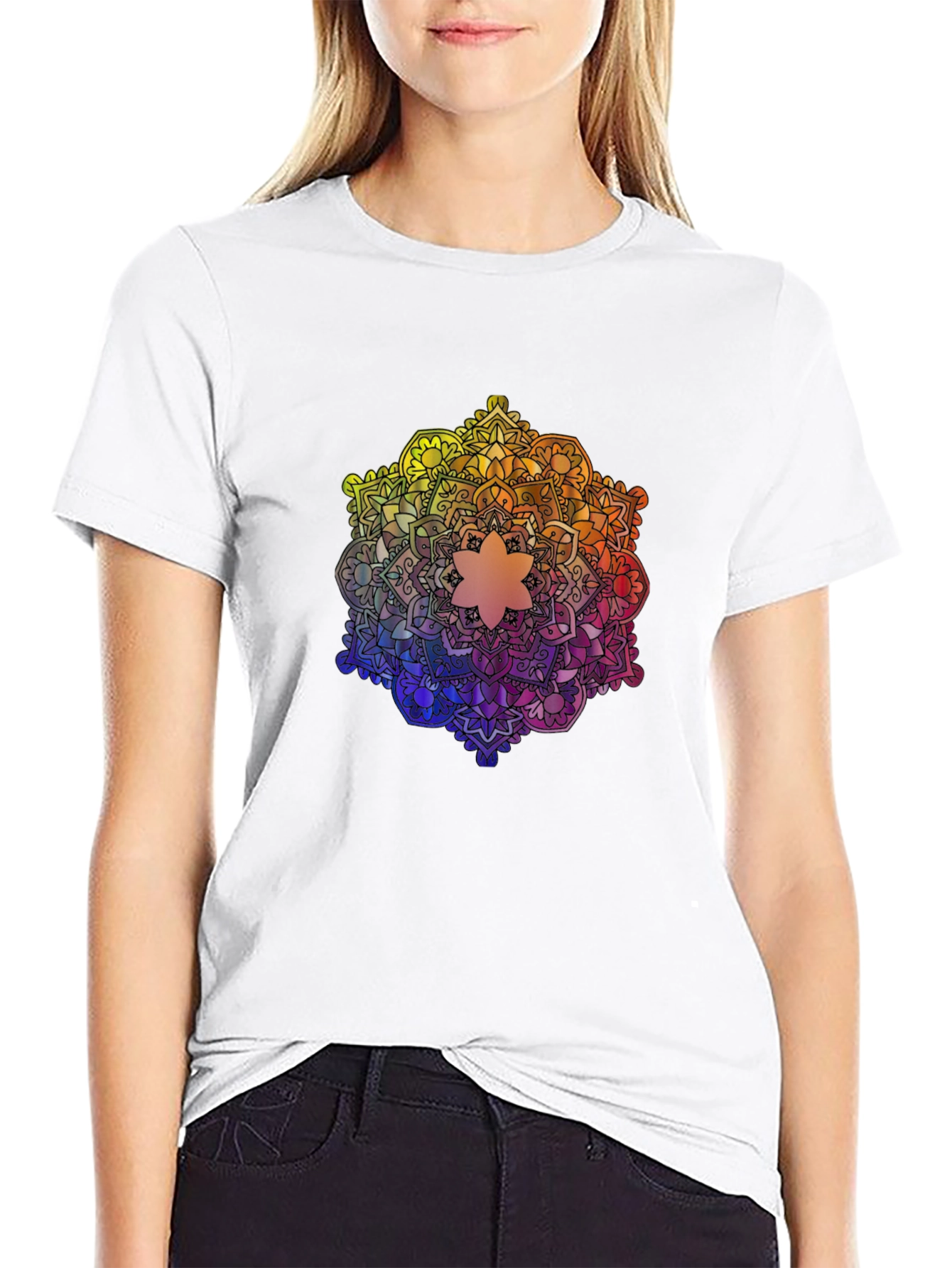 Rainbow Mandala Graphic Tee - Stylish and Unique