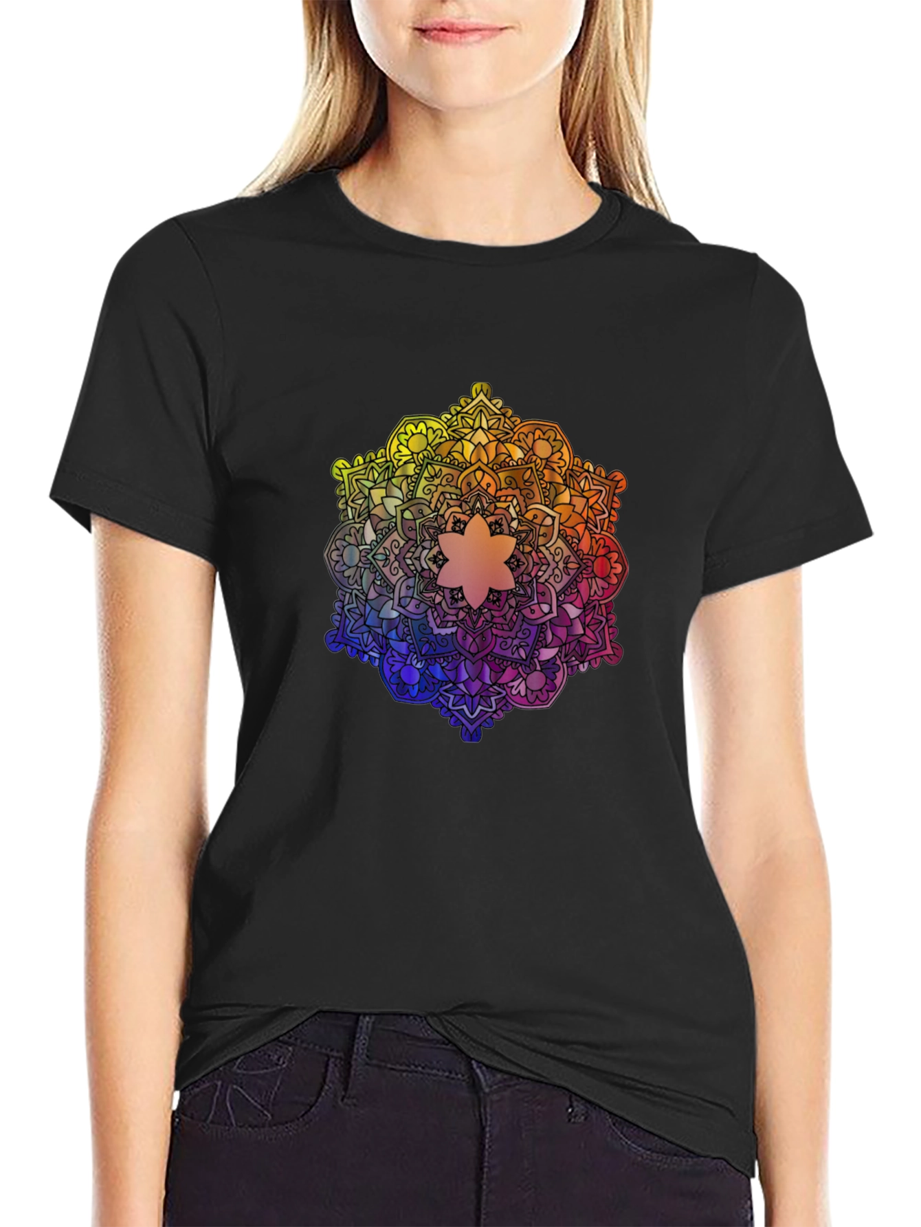 Rainbow Mandala Graphic Tee - Stylish and Unique