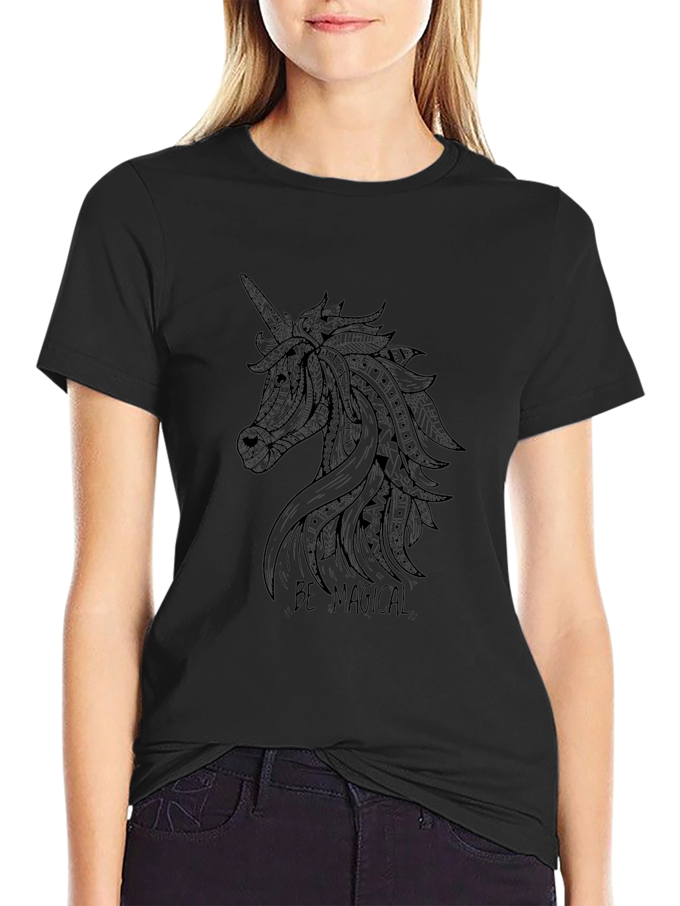 Magical Unicorn Graphic Black T-Shirt