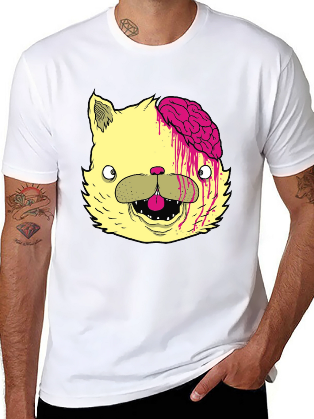 Zombie Cat Brains Graphic Tee - Mens
