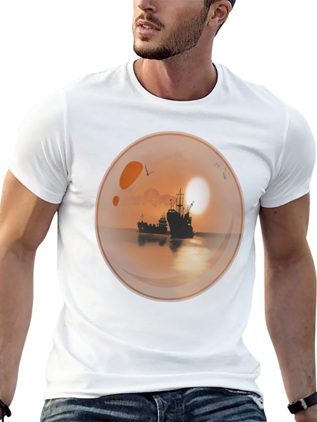 Sunset Ships in a Bubble T-Shirt