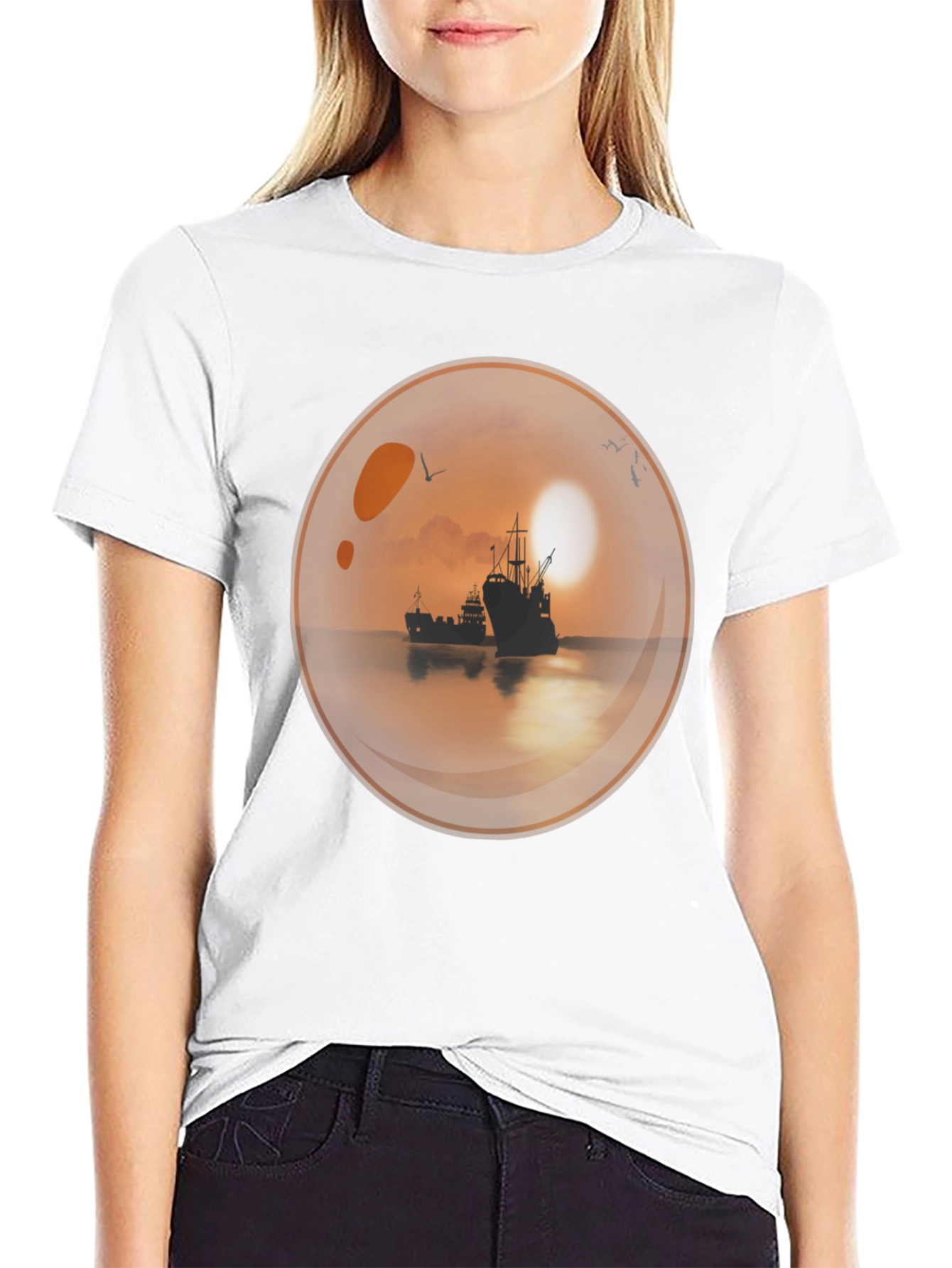 Sunset Ships in a Bubble T-Shirt