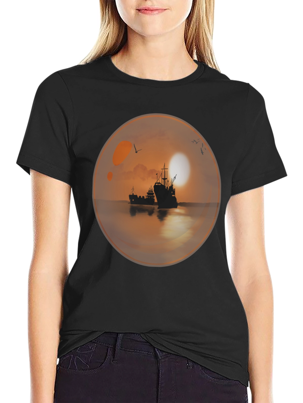 Sunset Ships in a Bubble T-Shirt