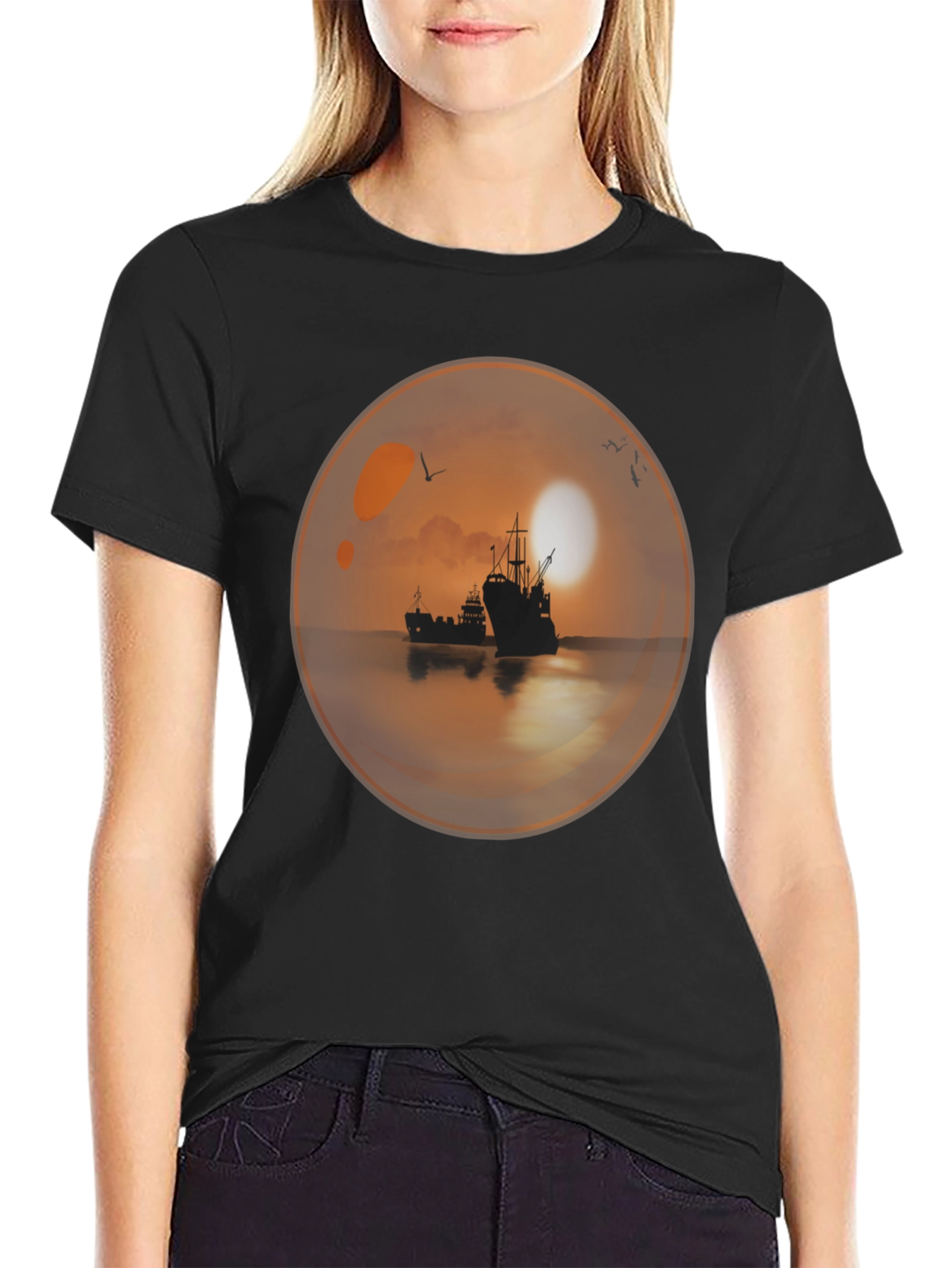 Sunset Ships in a Bubble T-Shirt