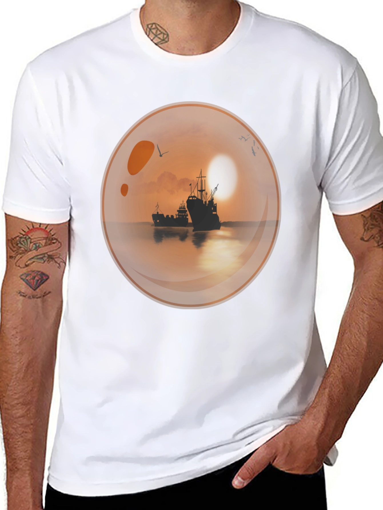Sunset Ships in a Bubble T-Shirt