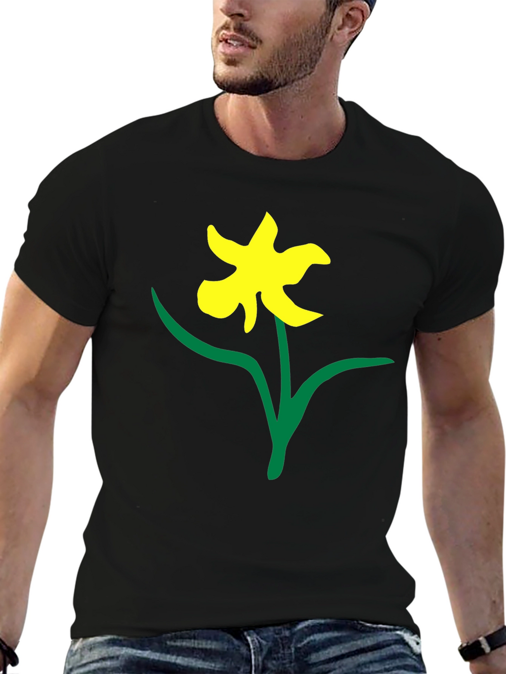Black Tee with Daffodil Print