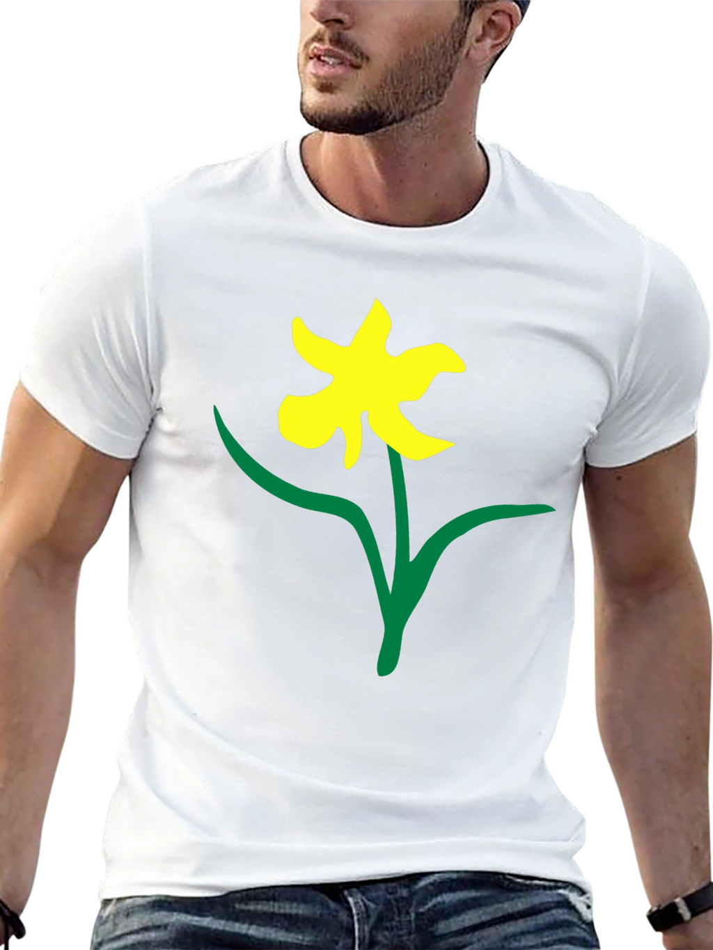 Black Tee with Daffodil Print