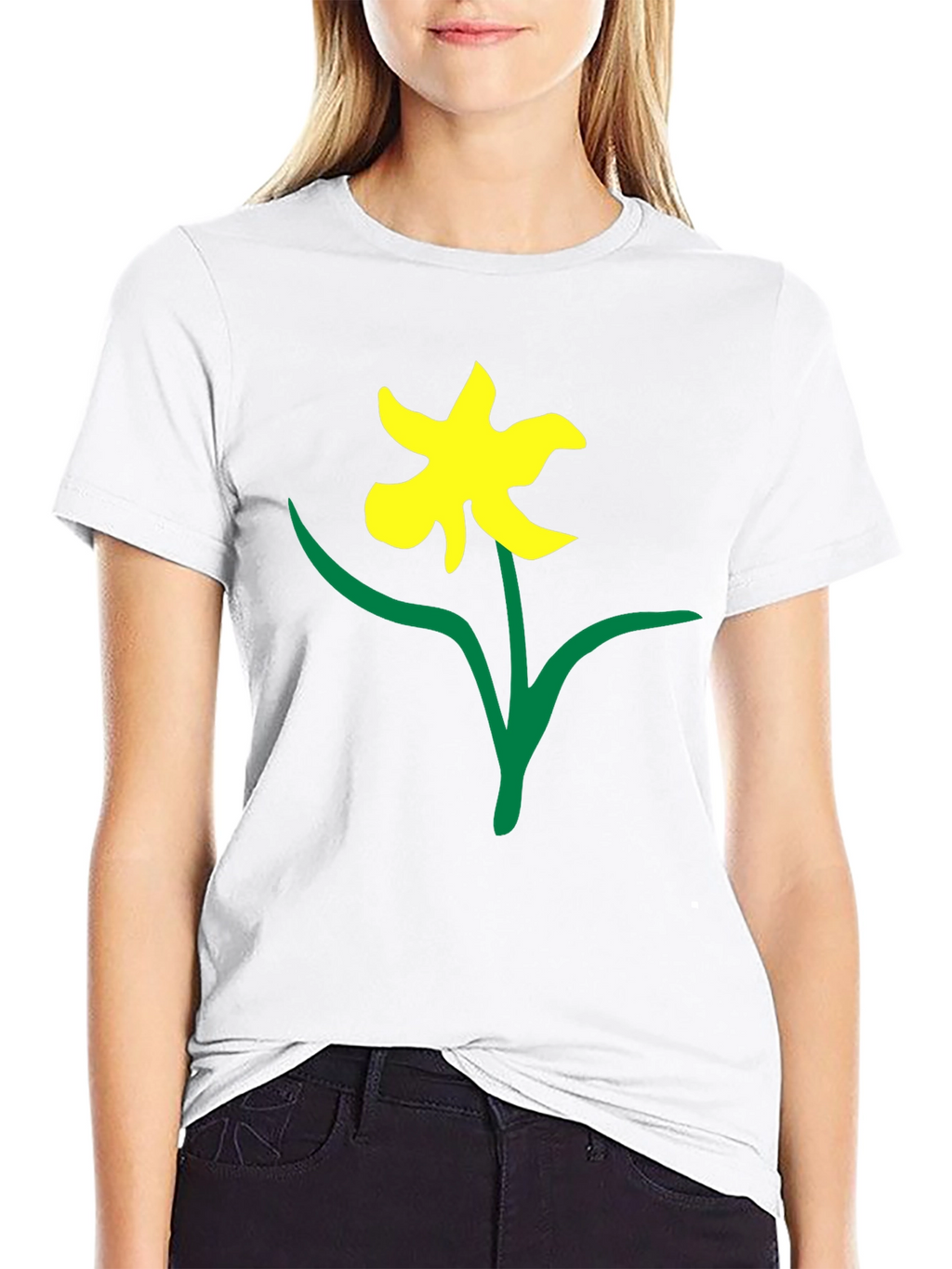 Black Tee with Daffodil Print