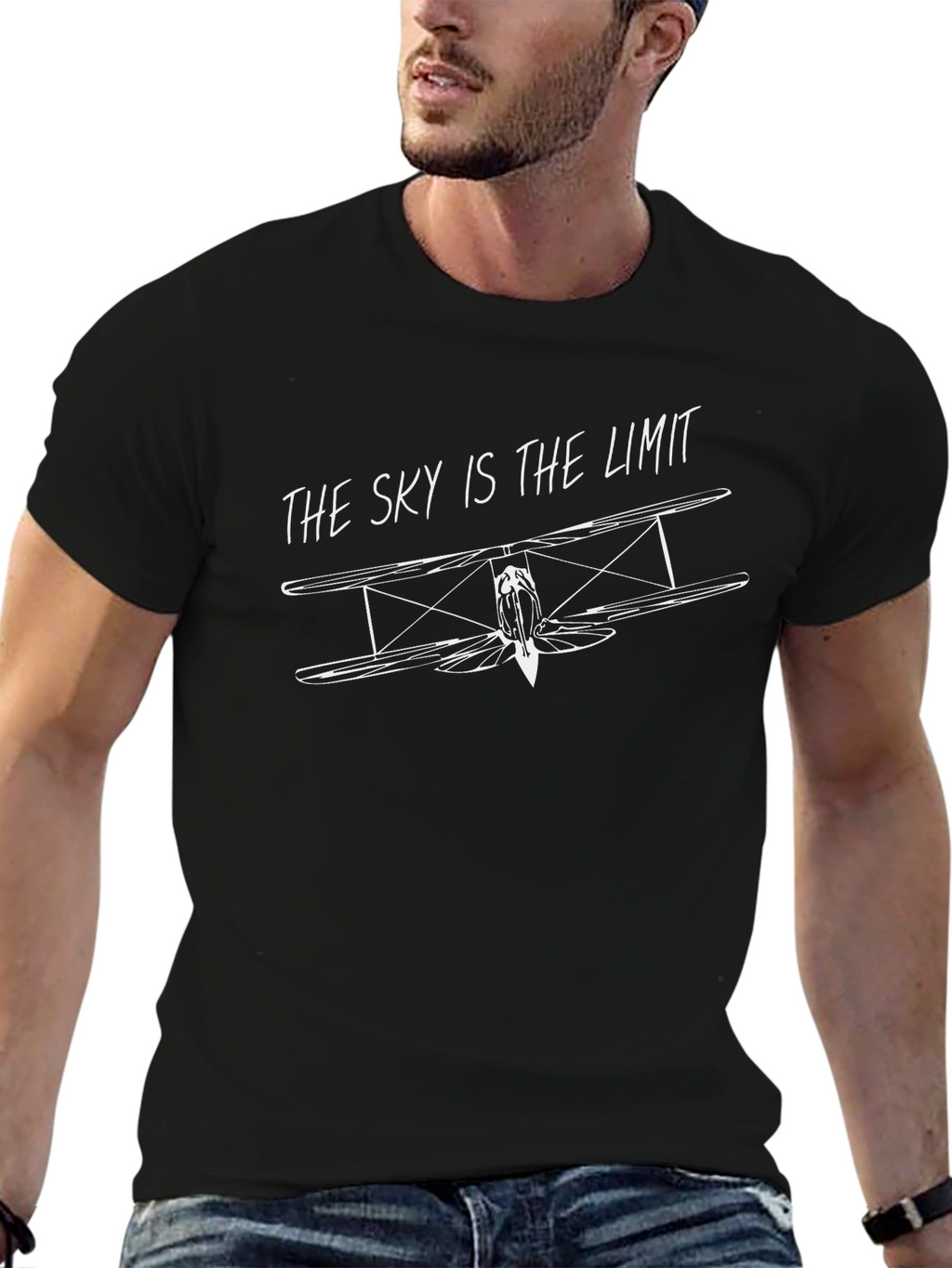 Skys the Limit Biplane Graphic Tee - Black