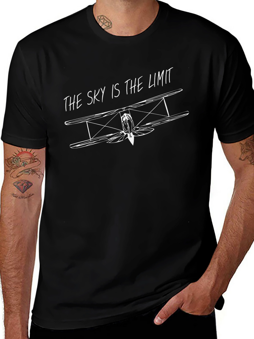 Skys the Limit Biplane Graphic Tee - Black