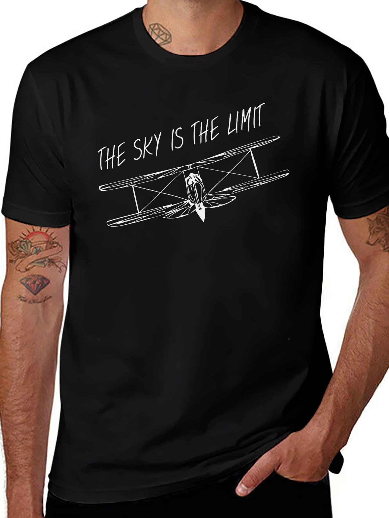 Skys the Limit Biplane Graphic Tee - Black