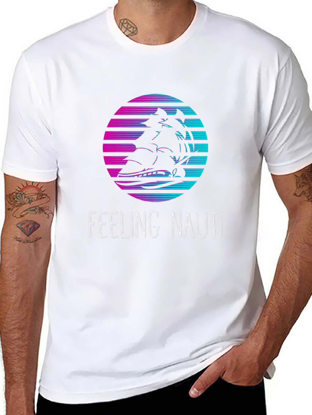 Feeling Nauti T-Shirt: Retro Sunset Ship Design
