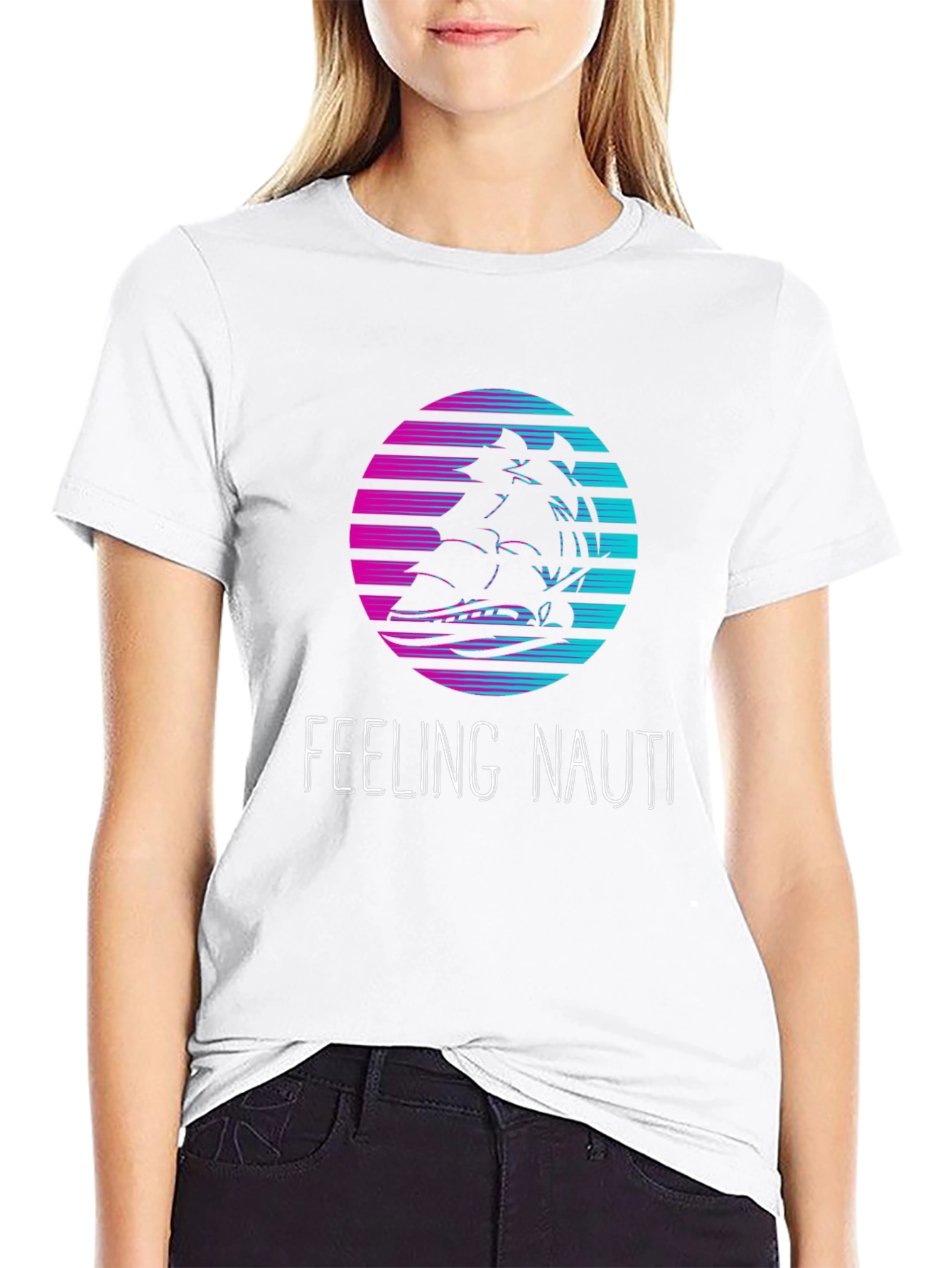Feeling Nauti T-Shirt: Retro Sunset Ship Design