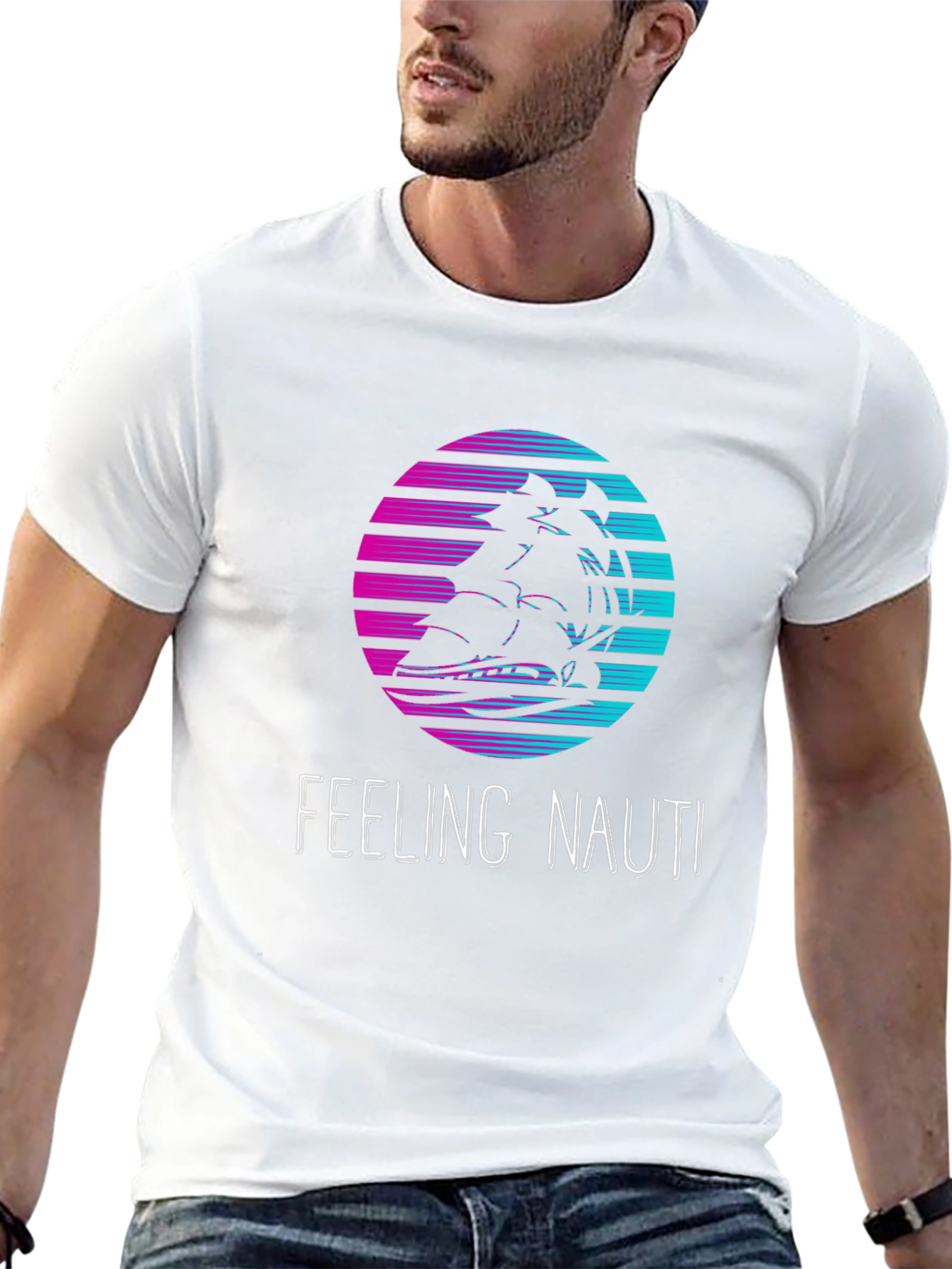 Feeling Nauti T-Shirt: Retro Sunset Ship Design