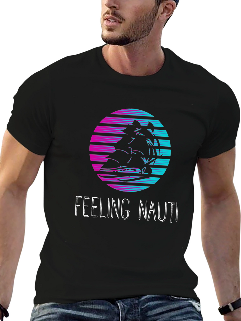Feeling Nauti T-Shirt: Retro Sunset Ship Design
