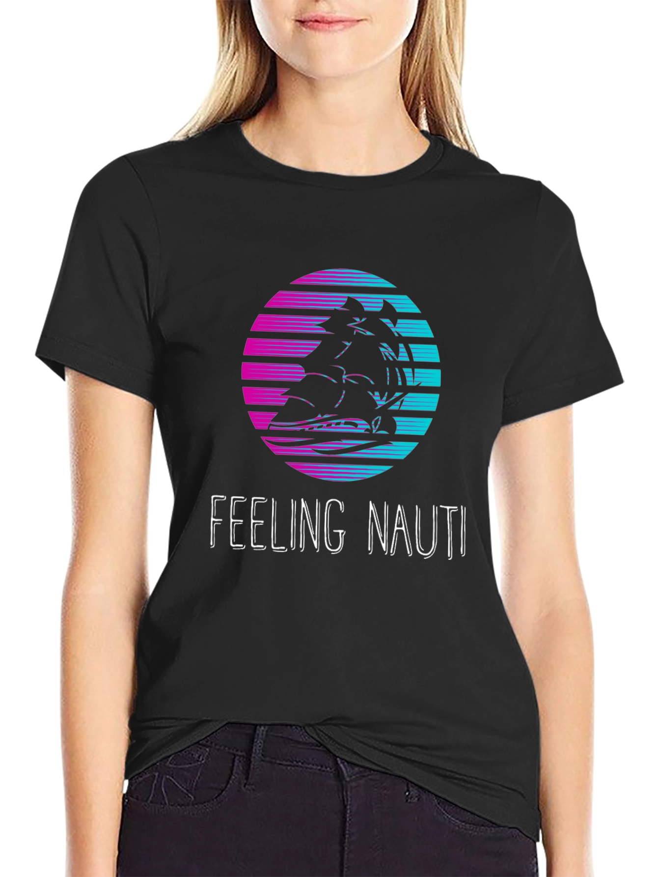 Feeling Nauti T-Shirt: Retro Sunset Ship Design