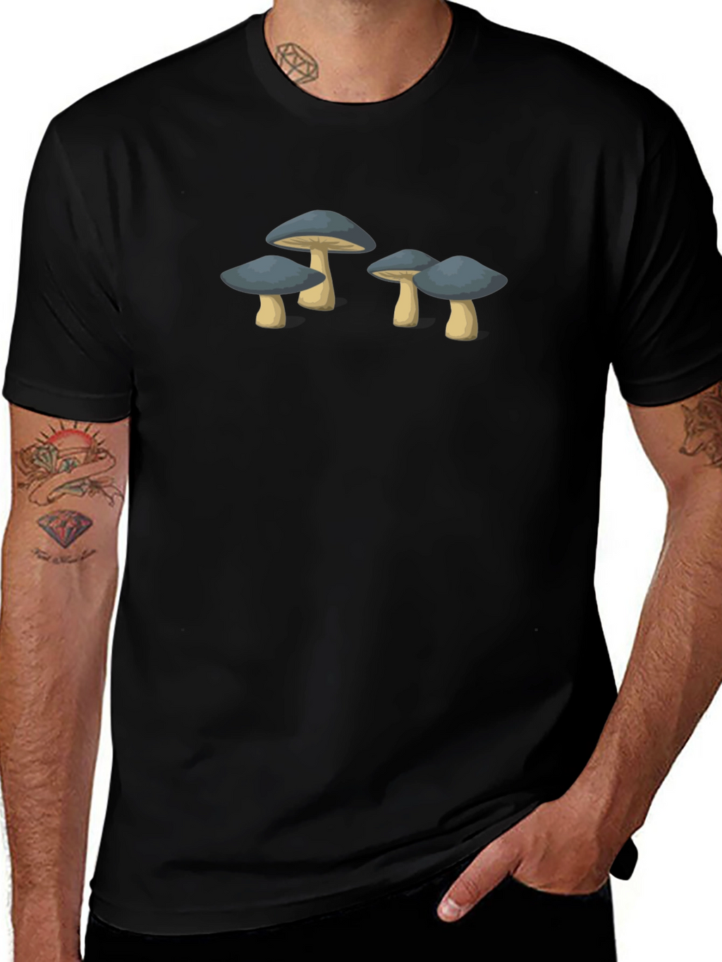 Mushroom Graphic Tee - Unisex Black Cotton T-Shirt
