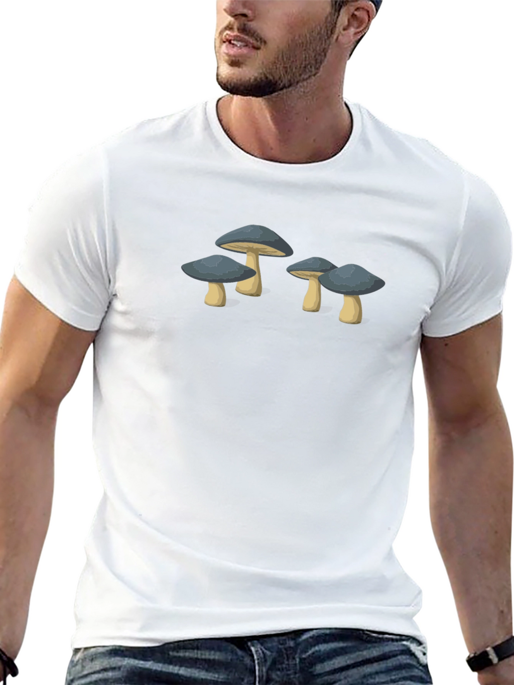Mushroom Graphic Tee - Unisex Black Cotton T-Shirt