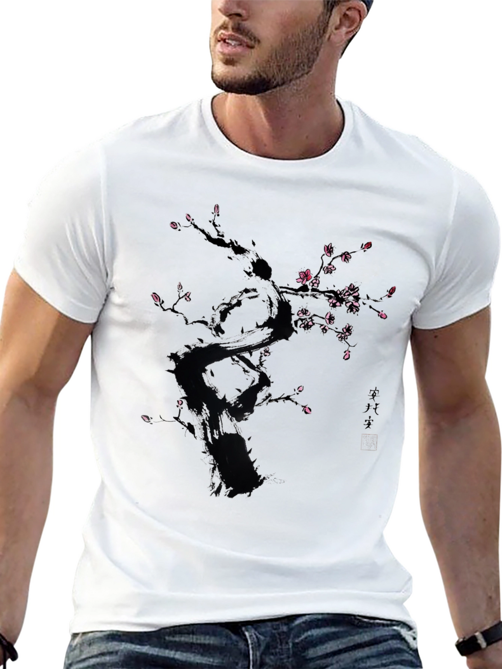 Black T-Shirt with Floral Tree Design