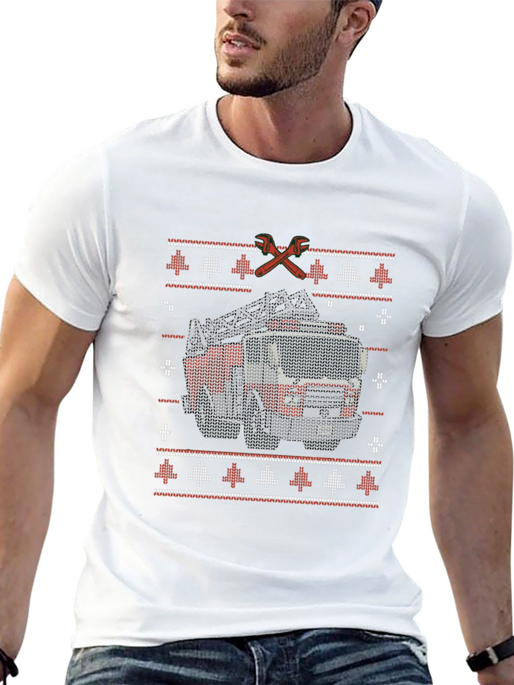 Fire Truck Ugly Christmas Sweater T-Shirt