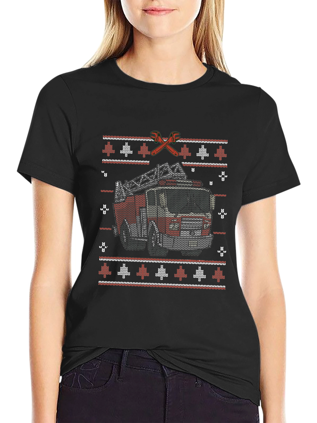 Fire Truck Ugly Christmas Sweater T-Shirt