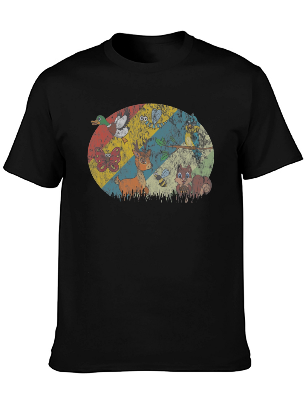 Retro Animals Graphic Print Black T-Shirt