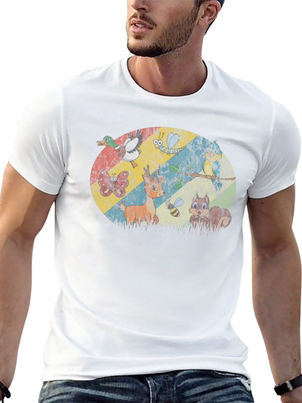 Retro Animals Graphic Print Black T-Shirt