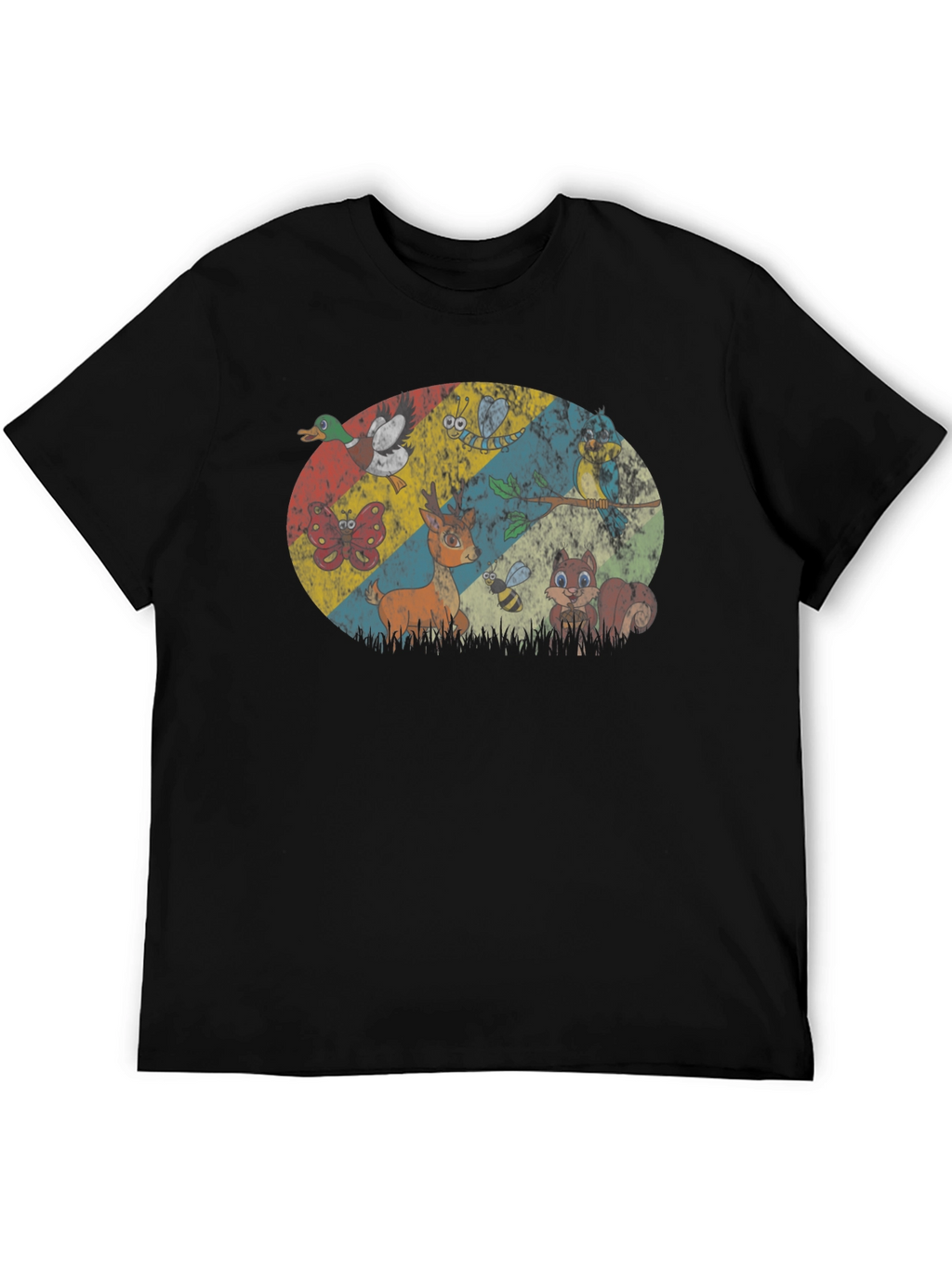 Retro Animals Graphic Print Black T-Shirt
