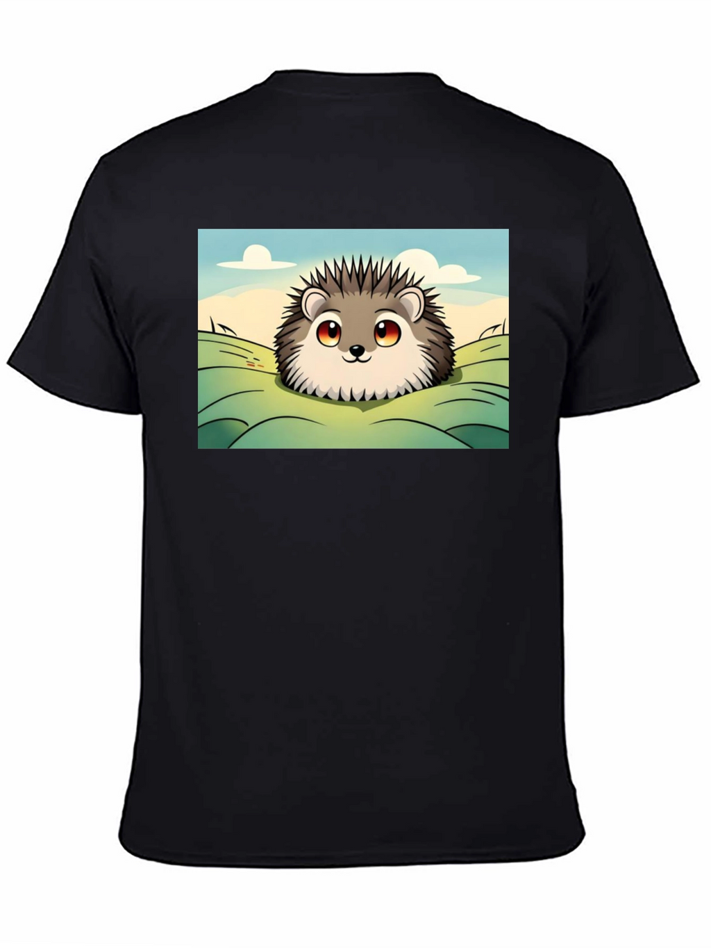 Cute Hedgehog Graphic Tee - Black Cotton T-Shirt