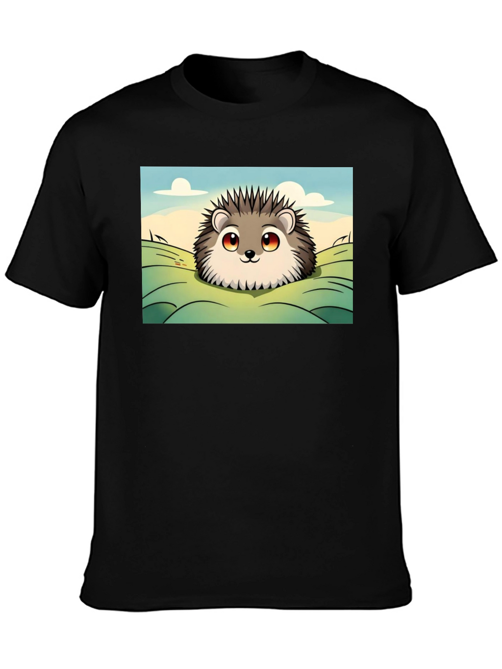 Cute Hedgehog Graphic Tee - Black Cotton T-Shirt