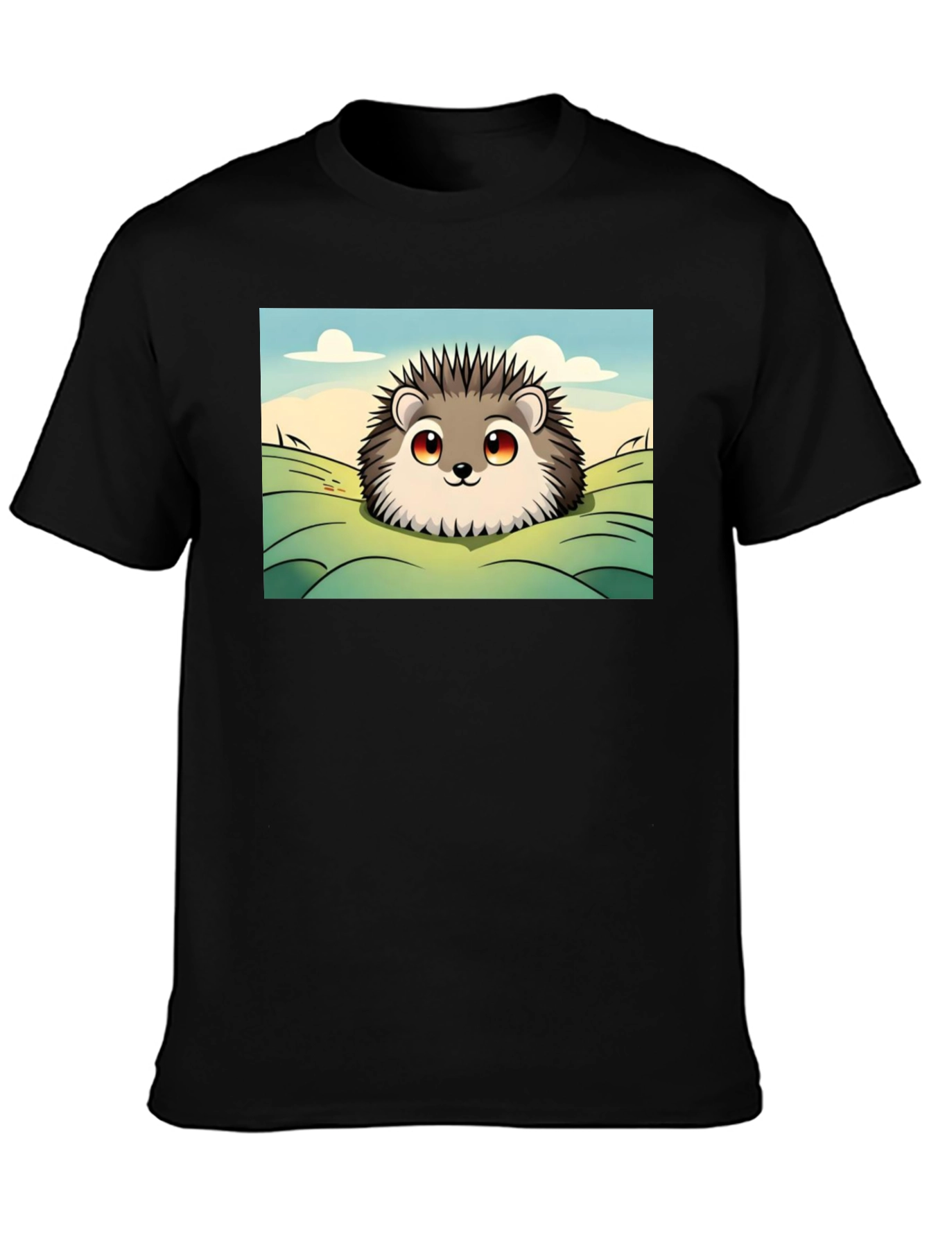Cute Hedgehog Graphic Tee - Black Cotton T-Shirt