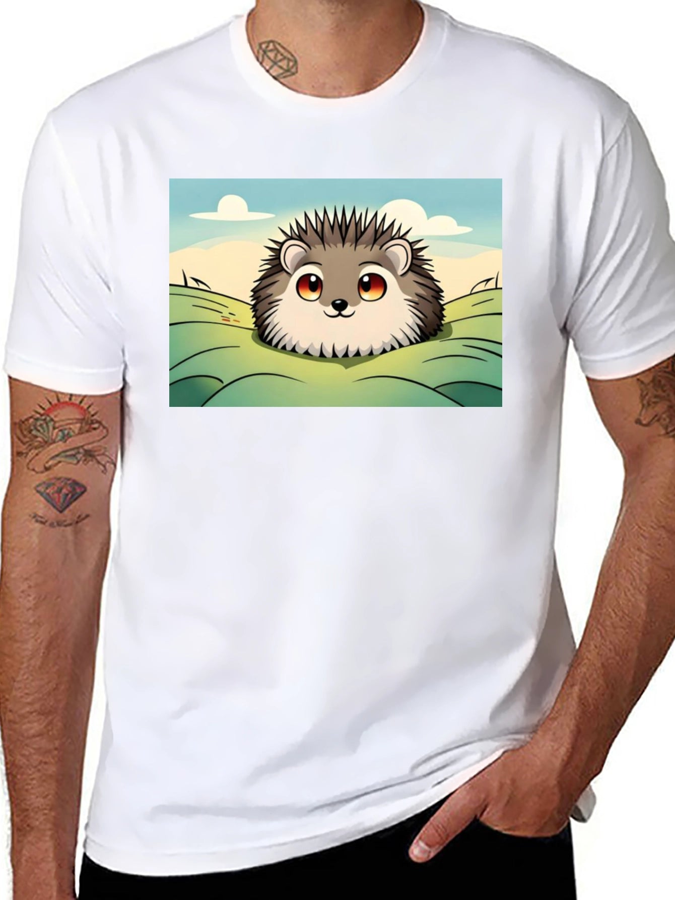 Cute Hedgehog Graphic Tee - Black Cotton T-Shirt