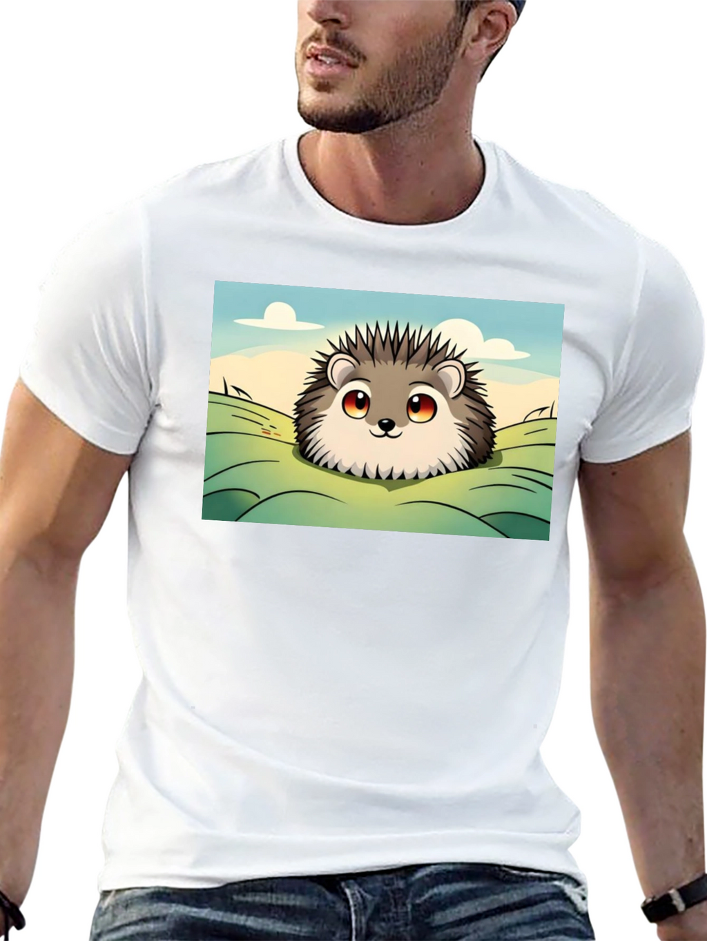 Cute Hedgehog Graphic Tee - Black Cotton T-Shirt