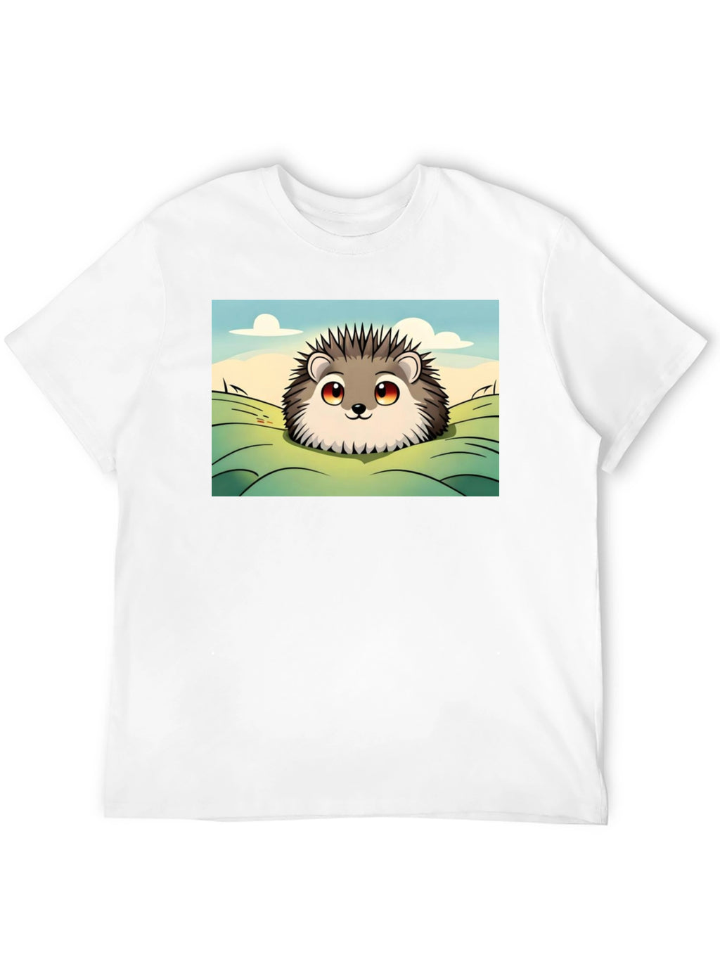 Cute Hedgehog Graphic Tee - Black Cotton T-Shirt