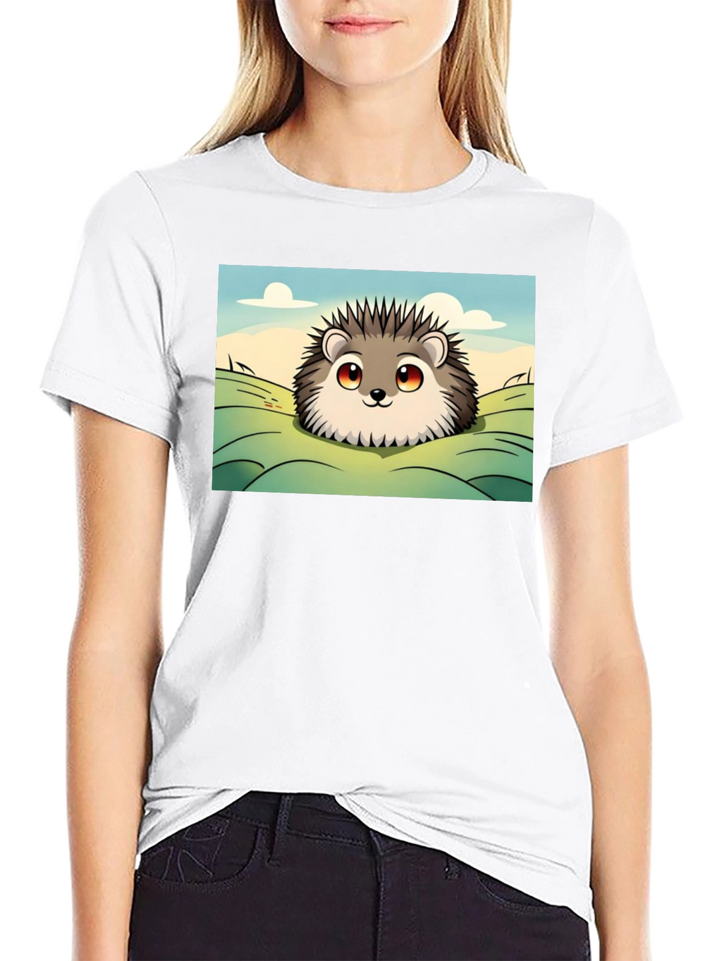 Cute Hedgehog Graphic Tee - Black Cotton T-Shirt