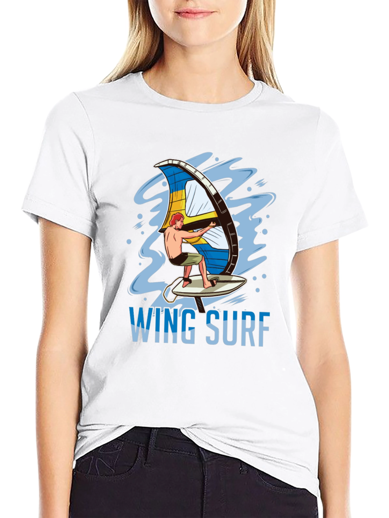 Wing Surf Graphic Tee - Black Cotton T-Shirt