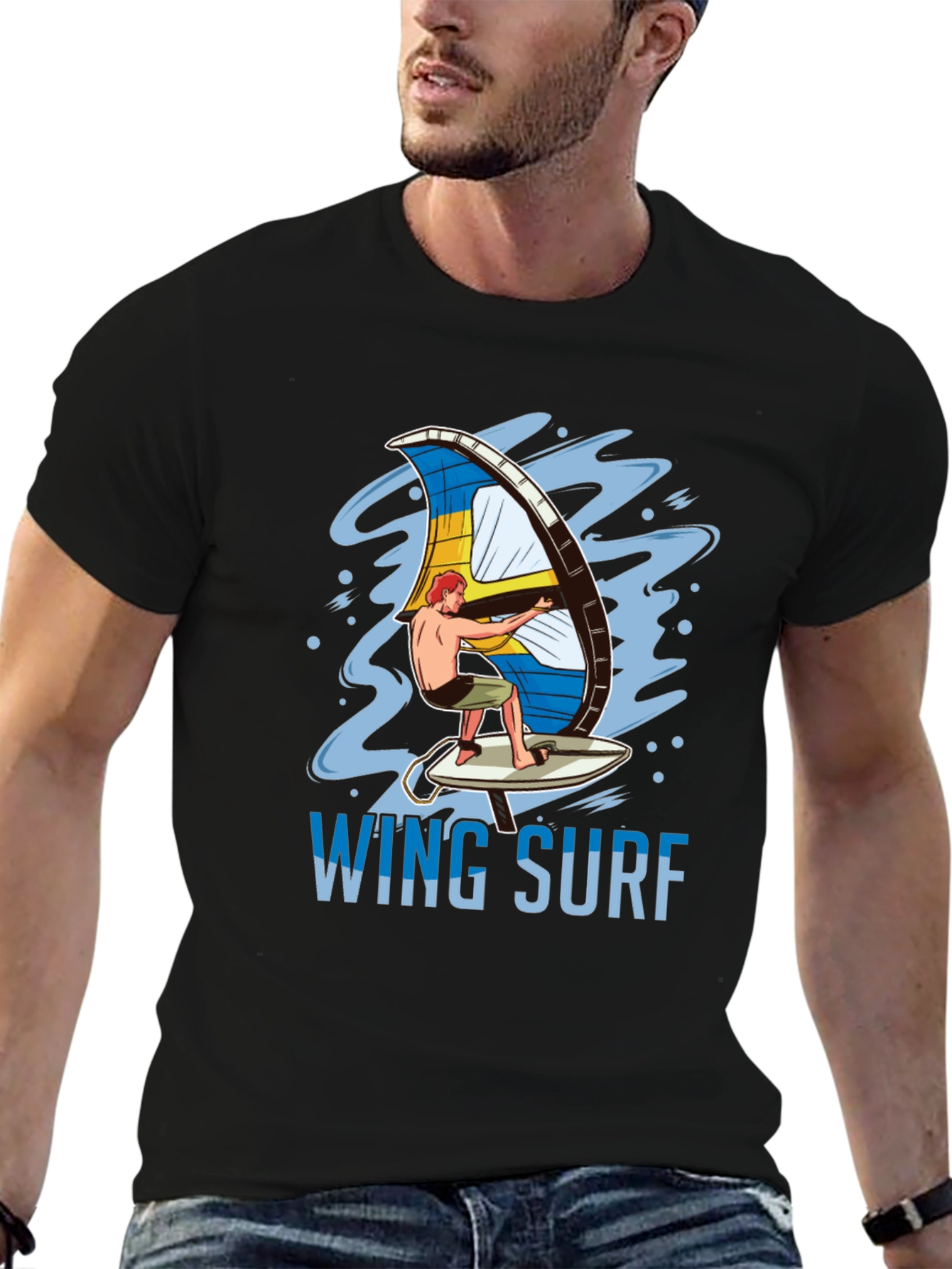 Wing Surf Graphic Tee - Black Cotton T-Shirt
