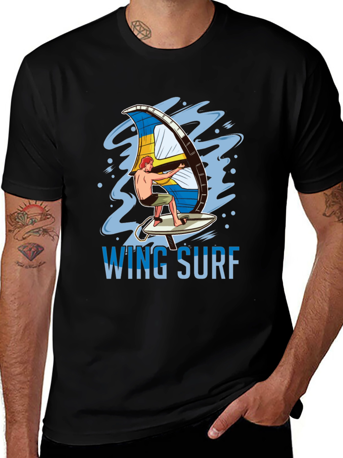 Wing Surf Graphic Tee - Black Cotton T-Shirt