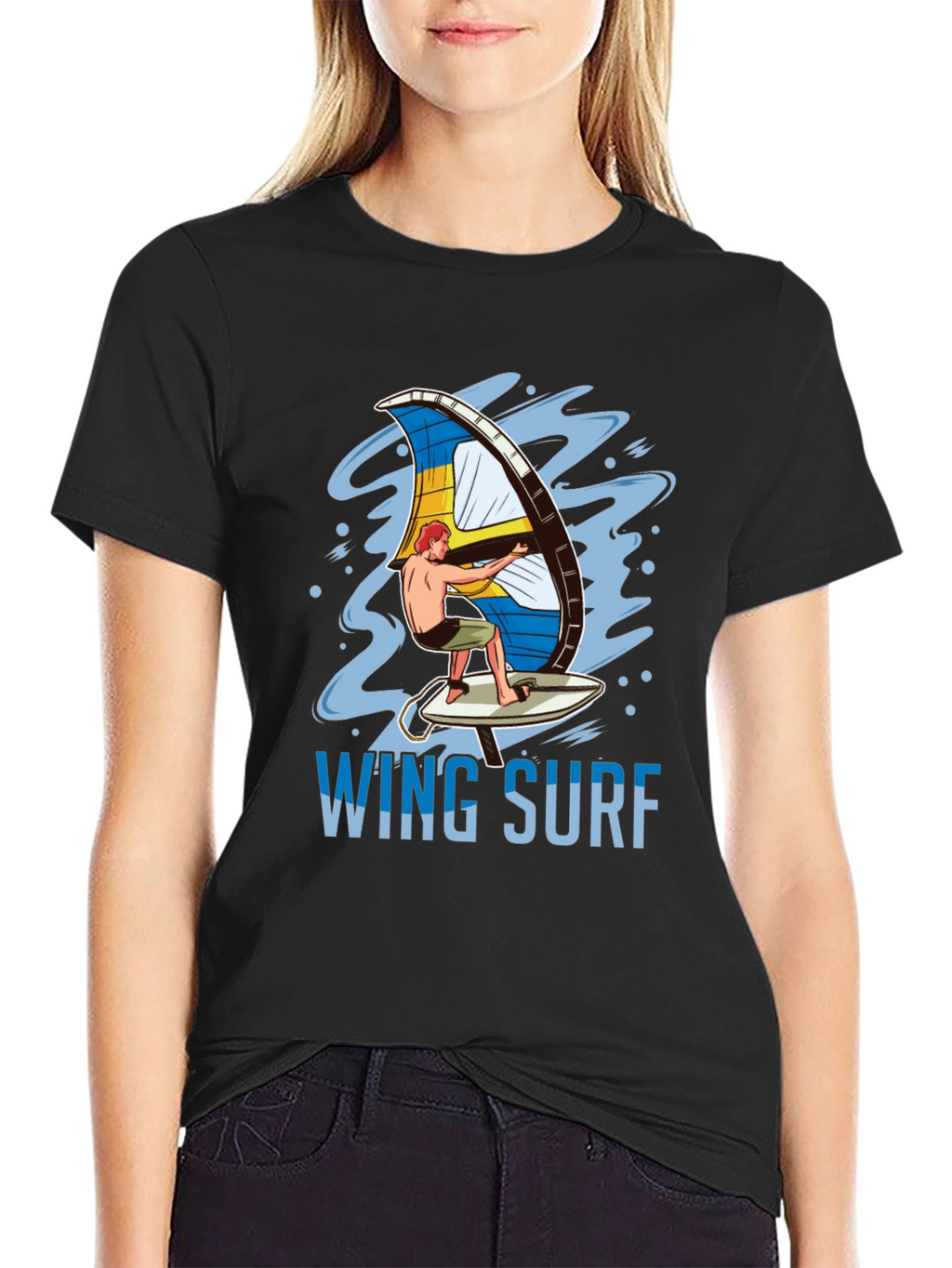 Wing Surf Graphic Tee - Black Cotton T-Shirt