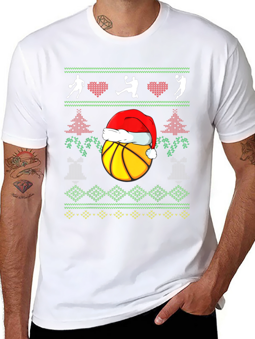 Basketball Christmas Ugly Sweater Style T-Shirt